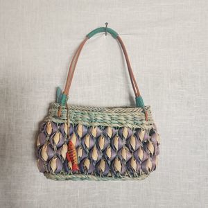 REDfish Designs Blue Straw Basket Purse